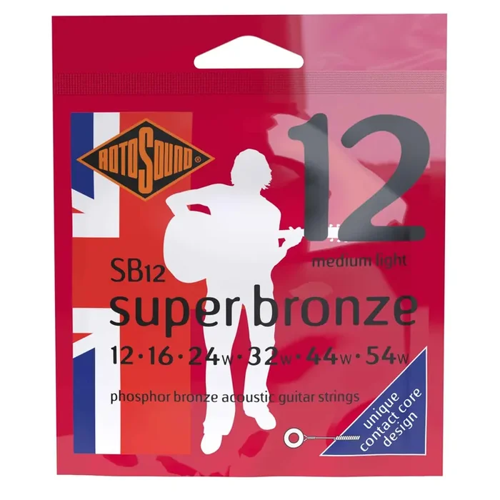 Rotosound Super Bronze Phosphor Bronze 12-54 Acoustic Guitar Strings, Light