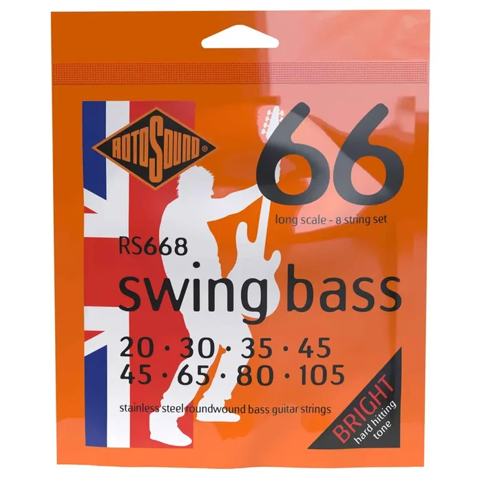 Rotosound Swing Bass Stainless Steel 20-105 8-String Bass Guitar Strings, Long Scale [RS668]