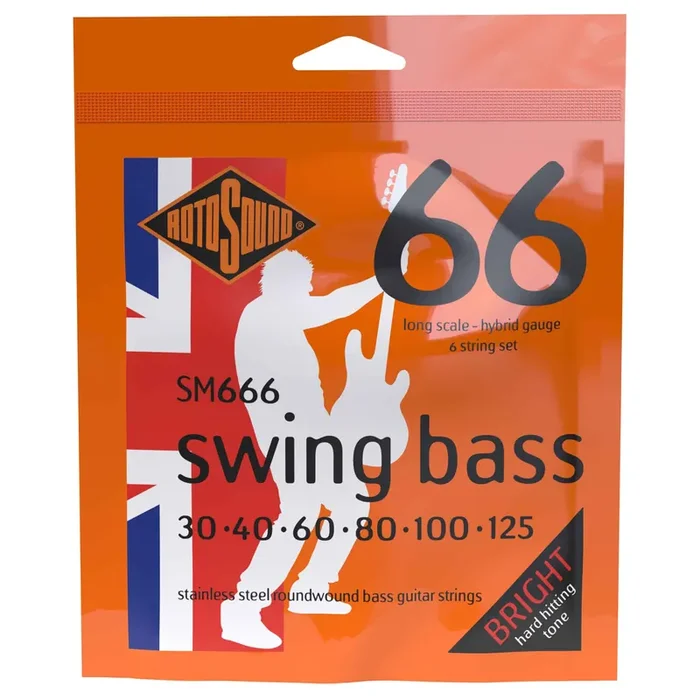 Rotosound Swing Bass Stainless Steel 30-125 6-String Bass Guitar Strings, Long Scale [SM666]