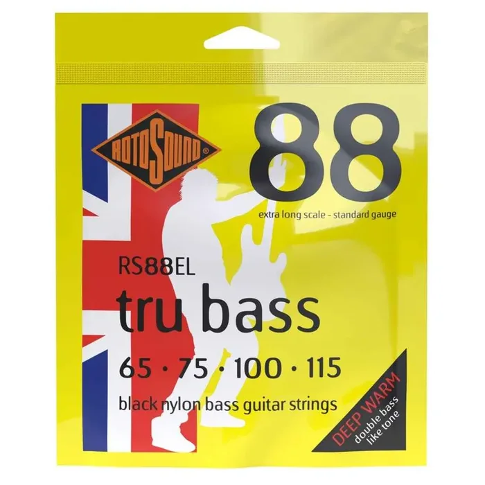 Rotosound Tru Bass Flatwound Black Nylon 65-115 Bass Guitar Strings, Extra Long Scale [RS88EL]
