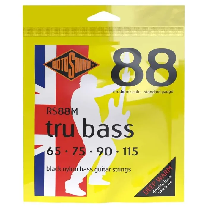 Rotosound Tru Bass Flatwound Black Nylon 65-115 Bass Guitar Strings, Medium Scale [RS88M]