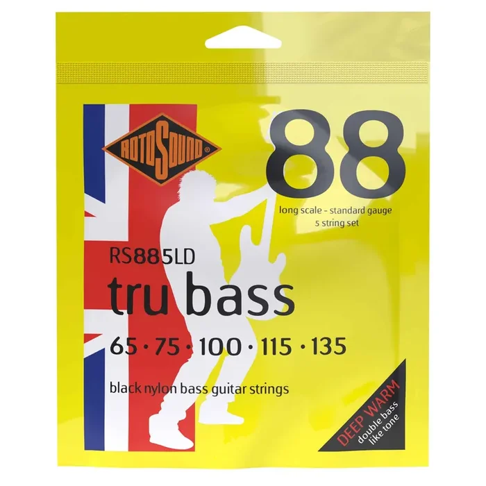 Rotosound Tru Bass Flatwound Black Nylon 65-135 5-String Bass Guitar Strings, Long Scale [RS885LD]