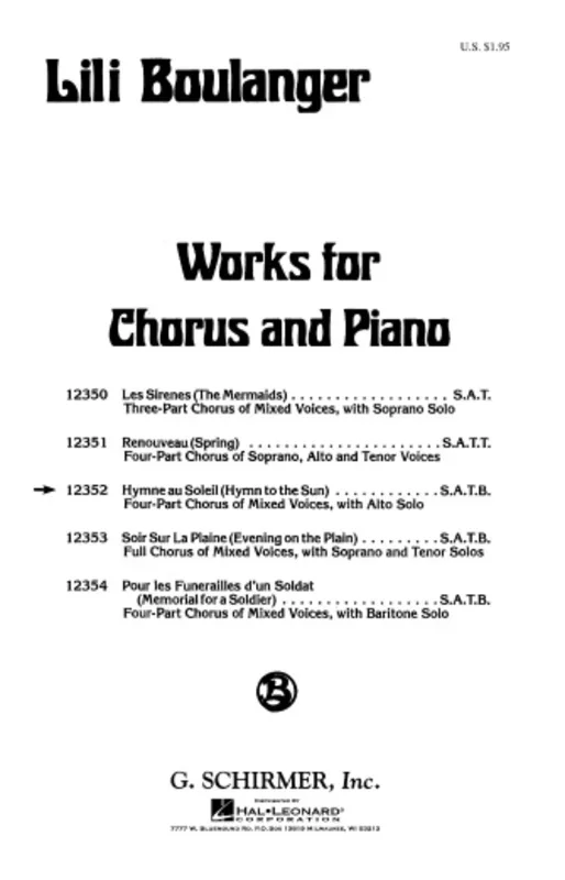 Schirmer – Hymne Au Soleil (Hymn To The Sun) SATB/Alto Solo
