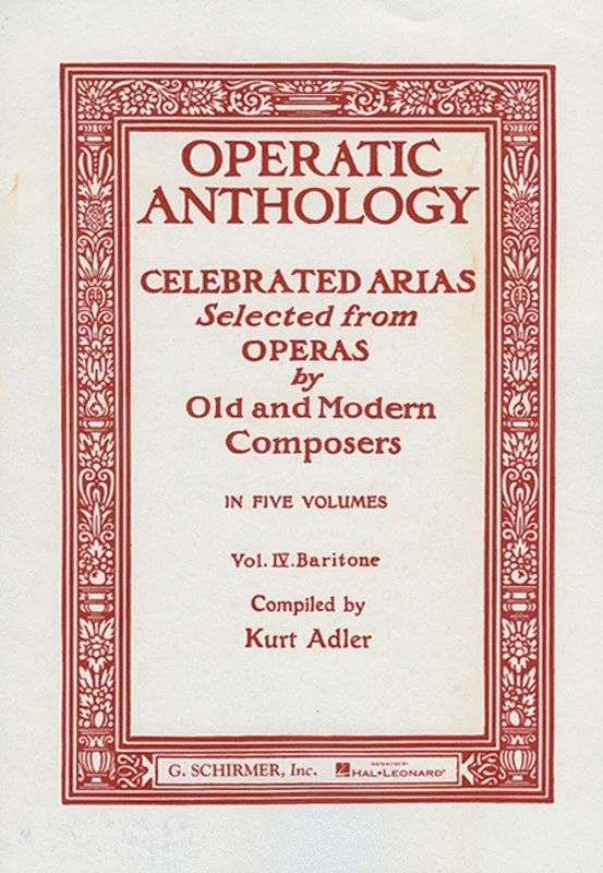 Schirmer – Operatic Anthology Vol 4 Baritone Ed Adler