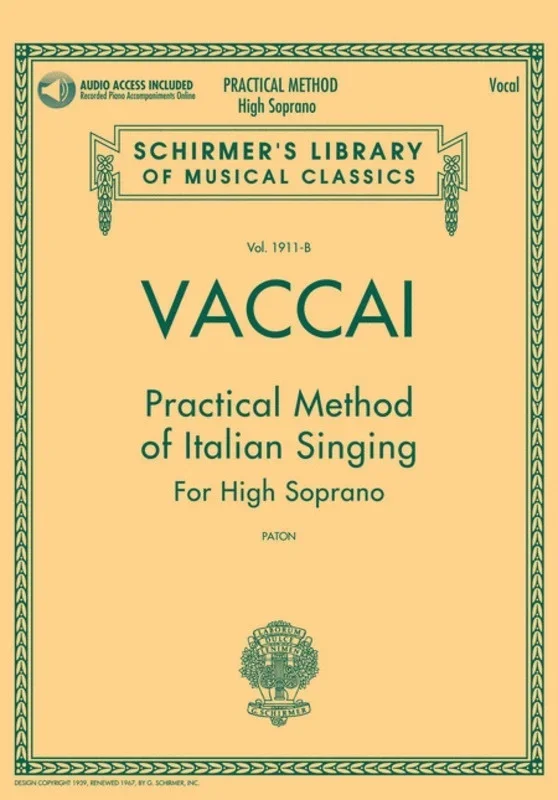 Schirmer – Vaccai – Method Of Italian Singing High Soprano Book/Online Audio