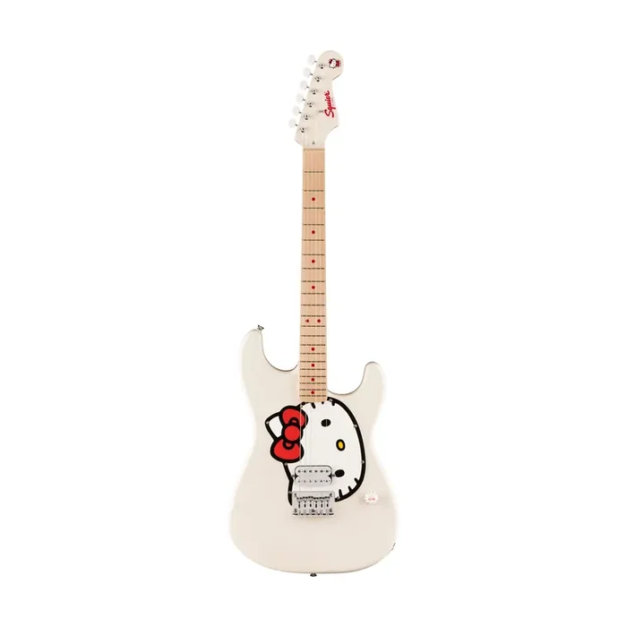 Squier Limited Edition Hello Kitty Stratocaster Electric Guitar, Maple FB, White