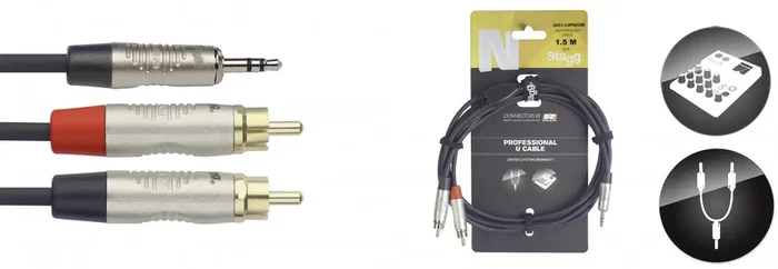 Stagg N series Mini jack male / 2 x RCA male