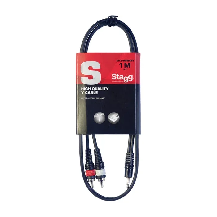Stagg SYC1/MPSB2CM E 1m/3ft Stereo Mini Jack to Twin RCA