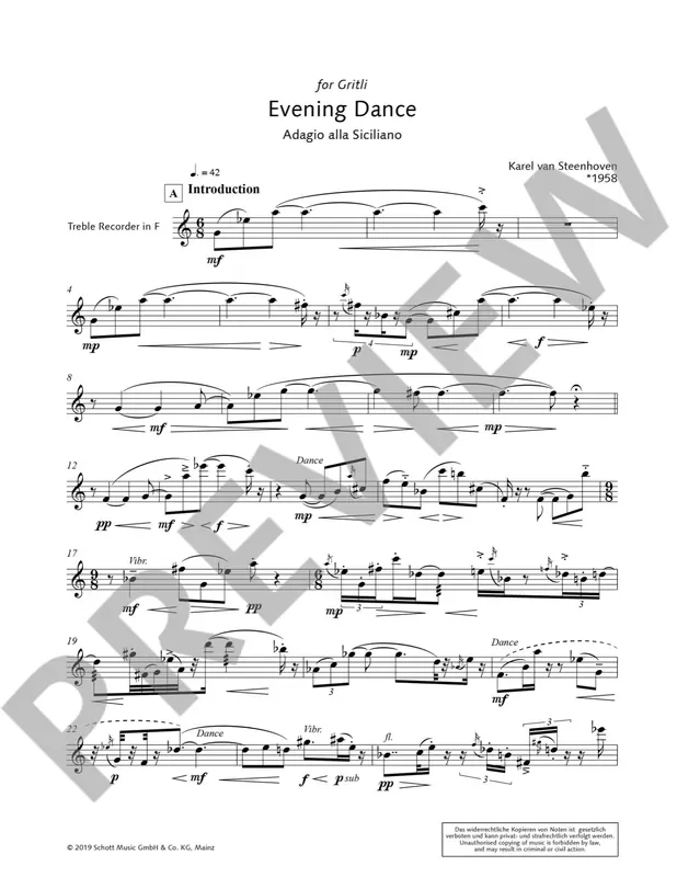 Steenhoven Evening Dance for Alto Recorder Solo