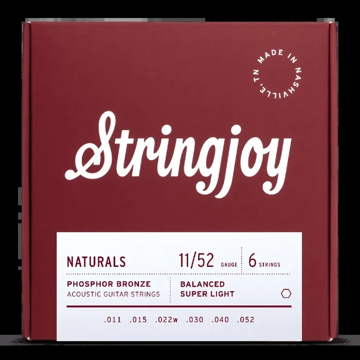 Stringjoy Naturals Phosphor Bronze 11-52 Acoustic Guitar Strings, Custom Light