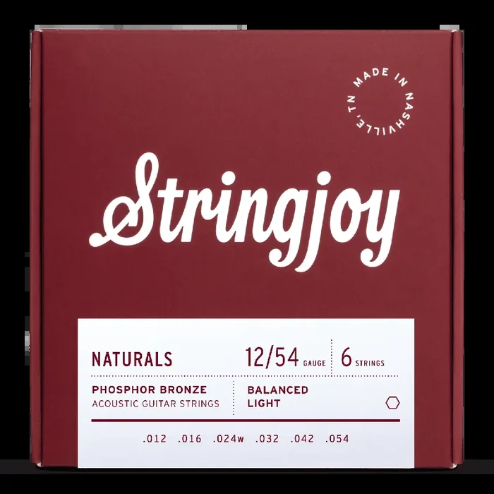 Stringjoy Naturals Phosphor Bronze 12-54 Acoustic Guitar Strings, Light
