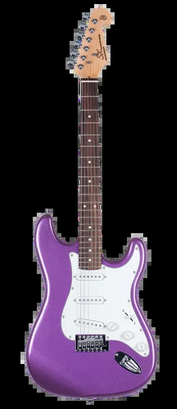 SX SE1SKMP Electric Guitar Kit in Metallic Purple with 10 Watt Amp, Bag, Lead, Tuner, and Strap