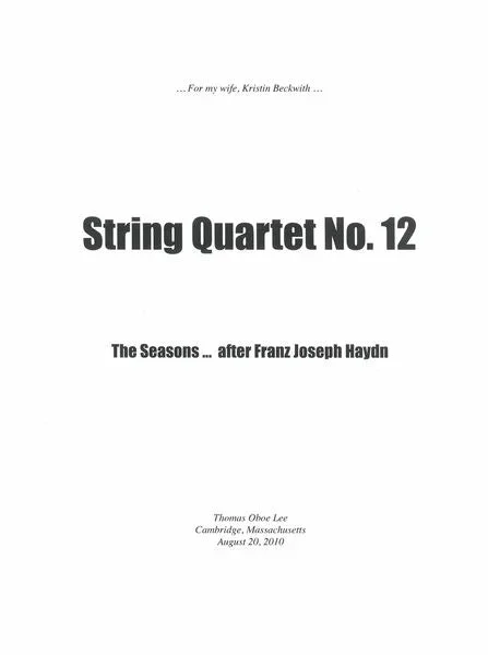 T.O. Lee: String Quartet No. 12