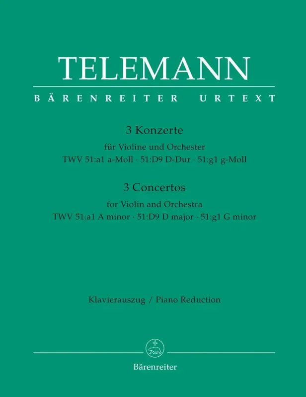 Telemann 3 Concertos for Violin and Orchestra – Piano Reduction