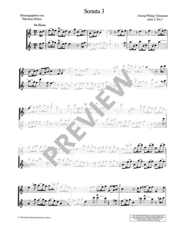 Telemann 6 Sonatas for Recorder Duet – Volume 2