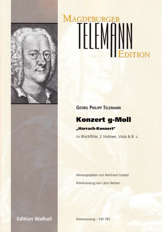 Telemann Concerto in G Minor “Harrach Konzert” for Treble Recorder, Strings and Basso Continuo – Piano Reduction