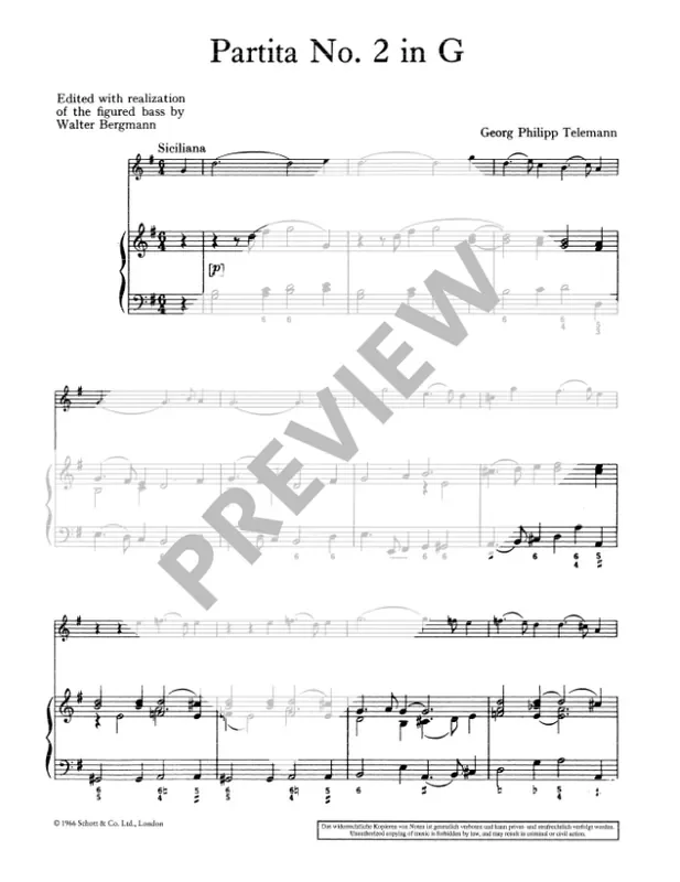 Telemann Partita No. 2 in G Major for Descant Recorder and Continuo