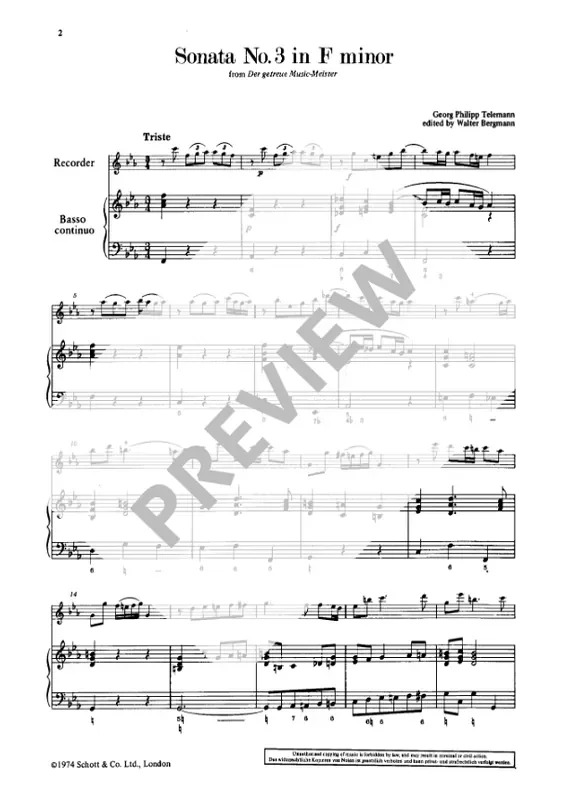 Telemann Sonata No. 3 in f minor for Treble Recorder and Continuo