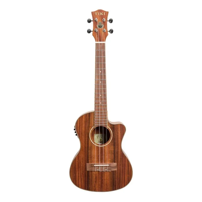 Tiki ‘9 Series’ Koa Solid Top Electric Cutaway Tenor Ukulele with Hard Case (Natural Satin)
