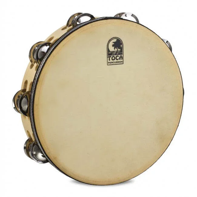 Toca 10” Inch Tambourine Double Row with Head Player’s Series Wood T1010H
