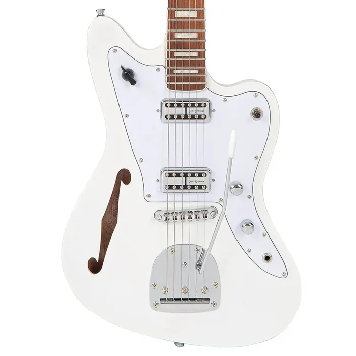 Vintage REVO Series ‘Surfmaster‘ Thinline Twin Electric Guitar – Arctic White
