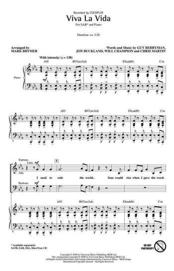 Viva La Vida: Vocal: SAB And Piano