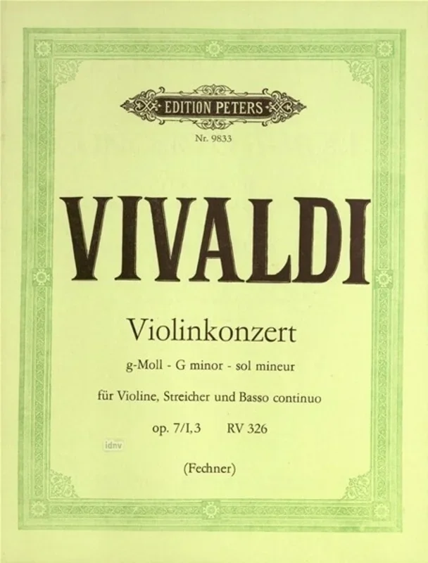 Vivaldi – Violin Concerto G Min Op 7/I,3 Rv326 Score Book