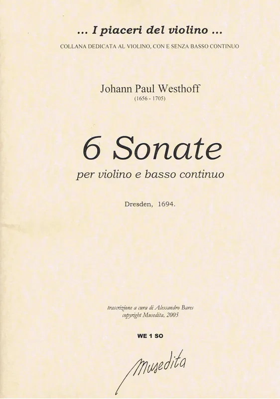 Westhoff 6 Sonatas for Violin and Basso Continuo