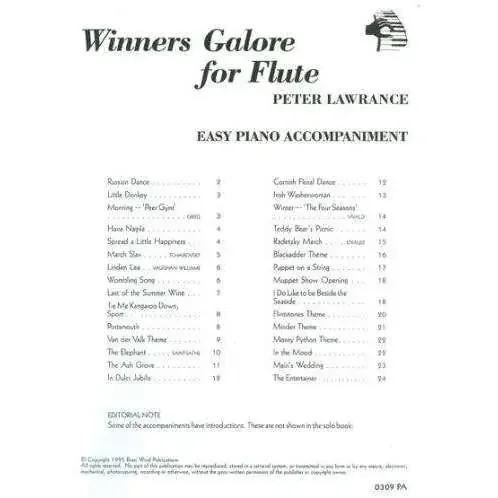 Winners Galore For Flute – Peter Lawrance – Easy Piano Accompaniment