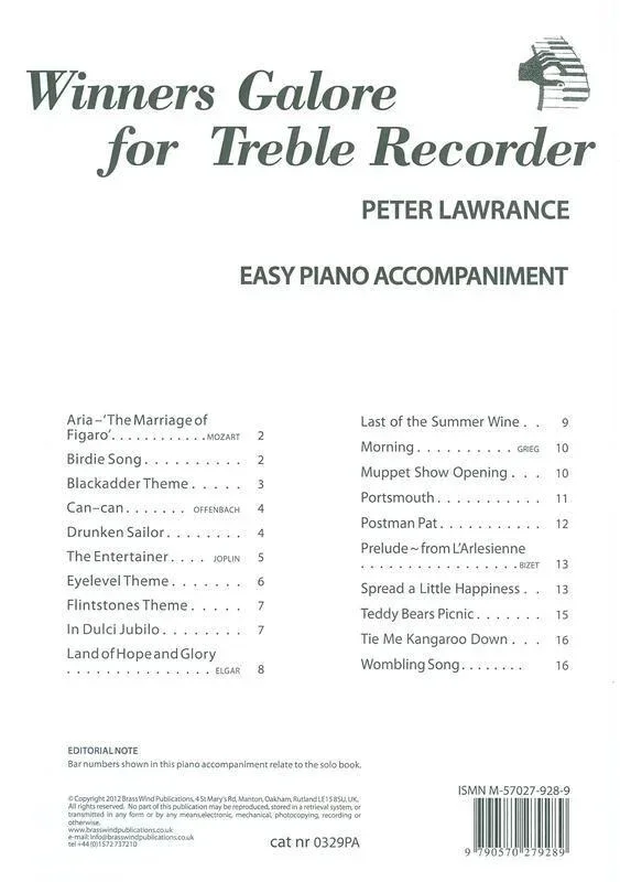Winners Galore Treble Recorder Piano Accompaniment (Softcover Book)